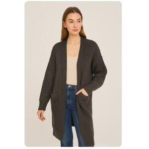 Mittoshop Women's SZ S Cotton Blend Long Sleeve Longline Cardigan DK Gray J20609